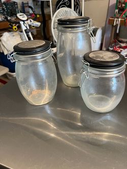 Set of 3 Glass Clamp-Top Kitchen Canisters – $20