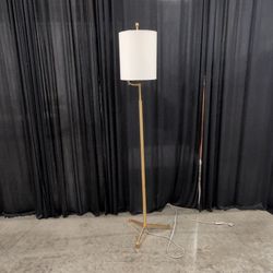 Brass Metal Tripod Floor Lamp with White Drum Shade