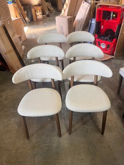 Dining Chair Set of 6, Upholstered Wooden Dining Chairs with Curved Back, Modern Fabric Kitchen Side Chairs