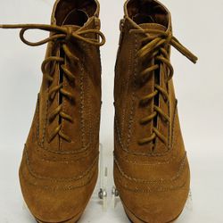 CHARLOTTE RUSSE WOMEN'S BRN FAUX SUEDE PLATFORM WEDGES ANKLE BTS LACE UP  9-NEW!