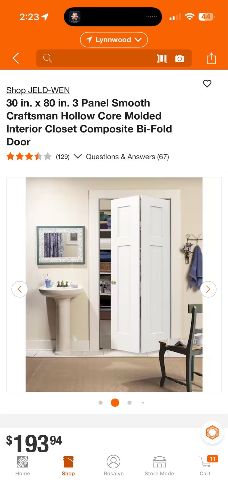 Two panel bi fold door 30x80