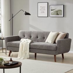 Tbfit 77.2" W Linen Sofa Couch, Mid Century Modern Decor Loveseat Couches for Living Room, Button Tufted Upholstered Small Couch for Bedroom, Solid, a