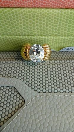.925 large oval CZ stone gold over silver ring