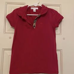 Burberry Pink Girls Short sleeve 4 button polo shirt.
