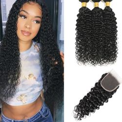 Water wave human hair Bundles with closure