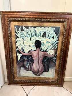 Large Framed “Nude with Calla Lilies” Art – 34” x 40” – Diego Rivera Reproduction