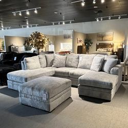 Light Grey 2pc Chaise Sectional Couch