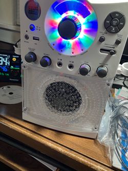 White karaoke,, cd,, bluetooth sound system