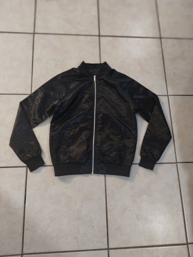 Mens All Black Satin Bomber Jacket