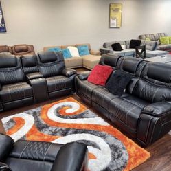 NEW COMFY BLACK SANTIAGO RECLINING SOFA LOVESEAT SET ON SALE $1599! EASY FINANCING 💰SAME DAY DELIVERY 🚚 