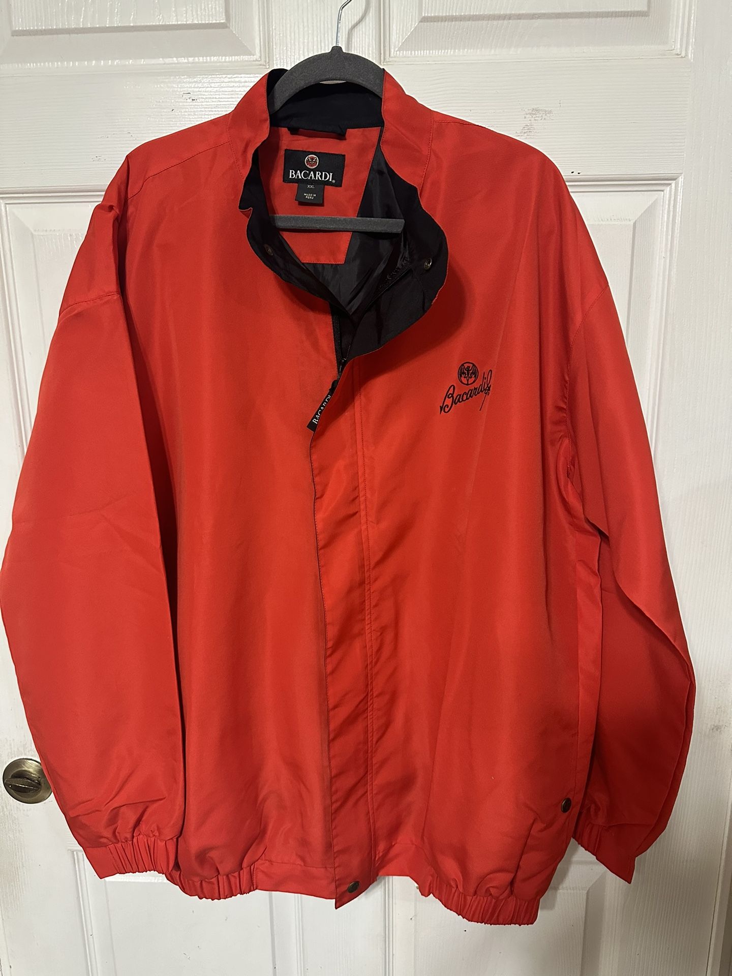 Bacardi Jacket Mens XXL Windbreaker Rum Full Zip Logo Red Golf Lined