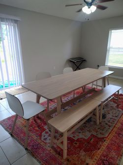 Oak wood farmhouse style Ikea dining table set