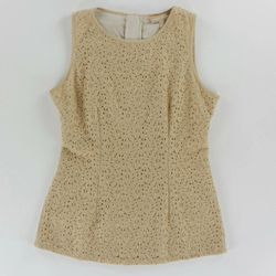 Banana Republic Sleeveless Top Blouse Beige w/Gold Metallic Floral Lace Size 8 shirt