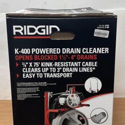 K-400 Drain Cleaning Snake Auger 120-Volt Drum Machine with C-32IW 3/8 in. x 75 ft. Cable + 4-Piece Tool Set & Gloves