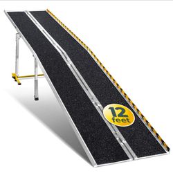 MAASTERS Wheelchair Ramp 12 Feet - Aluminum Long Portable Ramp - Loading Capacity 600 lbs - Portable 12 Foot Wheelchair Ramp with 2 Extra Support Legs