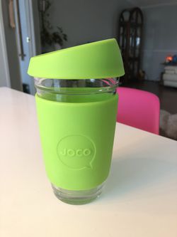 Artisan Glass Coffee Cup Mug Reusable Silicone Sleeve Lid Zero Waste Coffee Lover Gift 16oz Joco