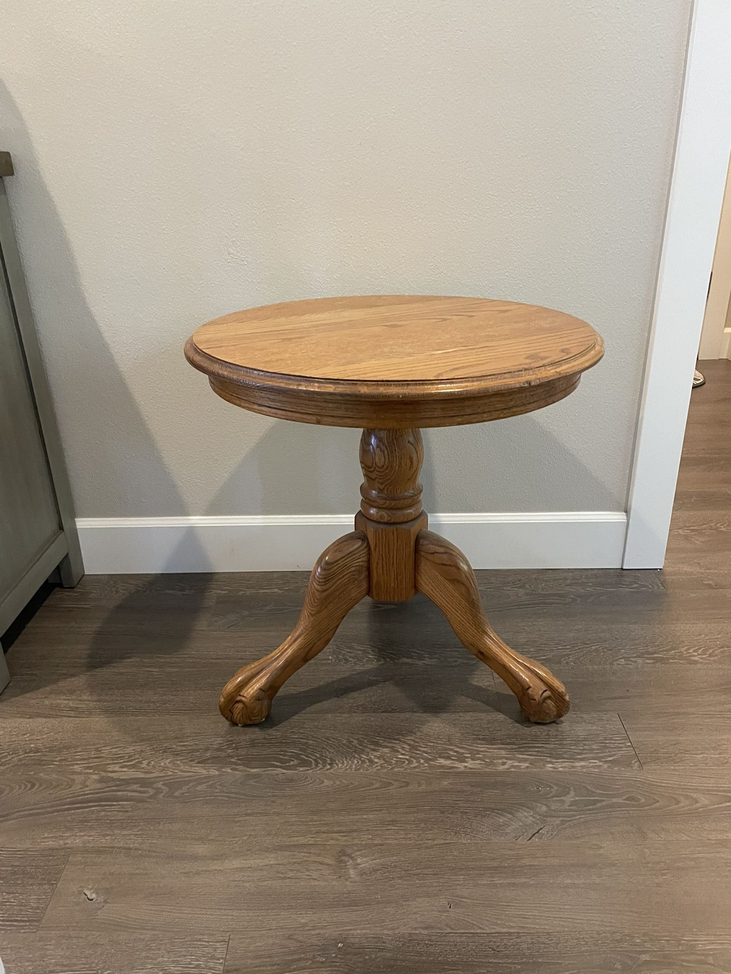 Oak Side Table With Carved Talon Leg