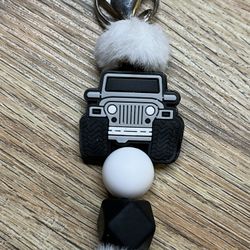 Beaded Gray Jeep Key Chain/Purse Charm