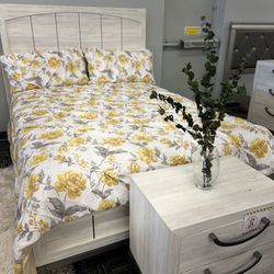 Queen Size Bed With Mattress, Nightstand, Dresser & Mirror - We Deliver 