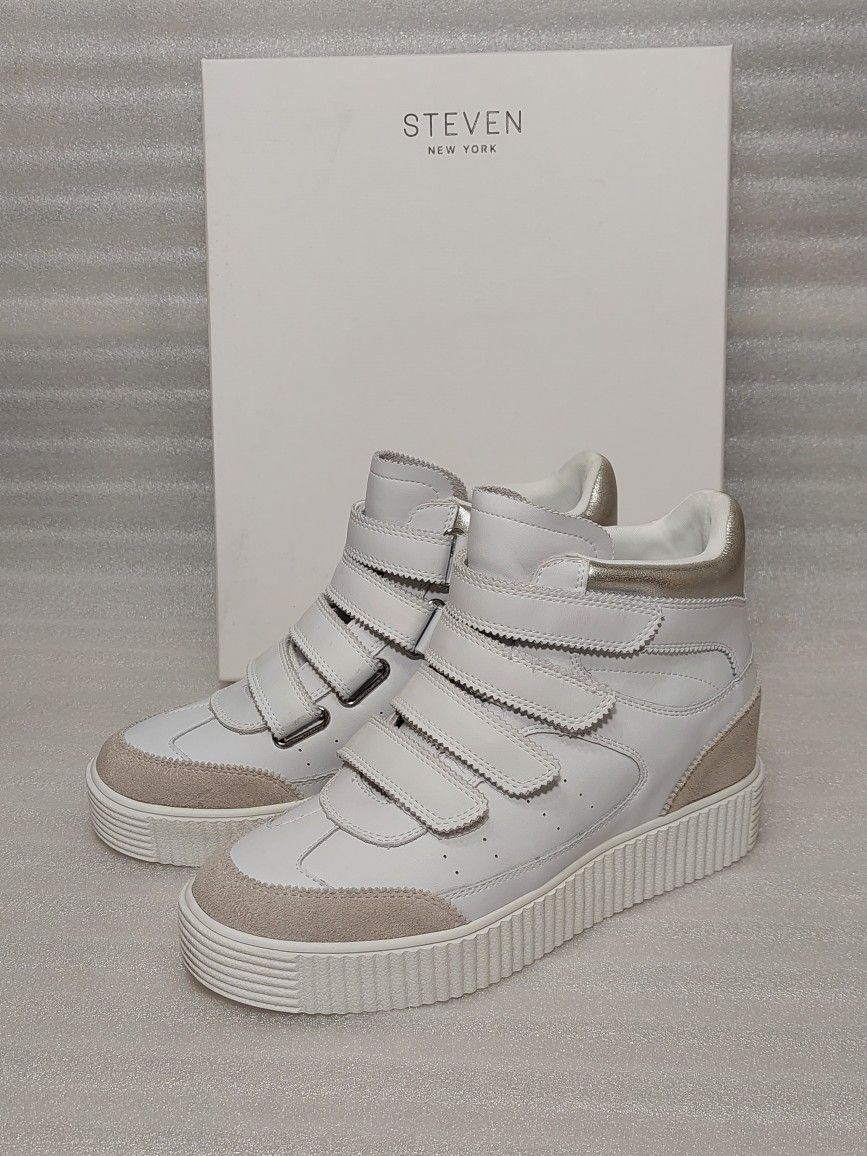 STEVEN wedge heel sneakers. Size 8.5 women's shoes. White. Brand new in box 