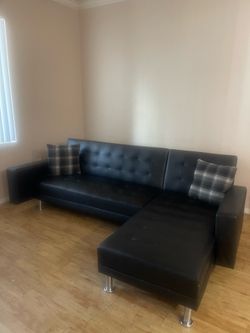 Black Faux Leather Sectional Couch