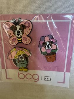 Bulldog Enamel Pin Set with Pink and Yellow Accents. New. The cutest!