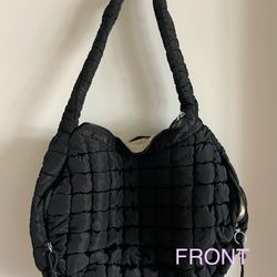 Brand New - Trendy Quilted Puffer Tote in Black