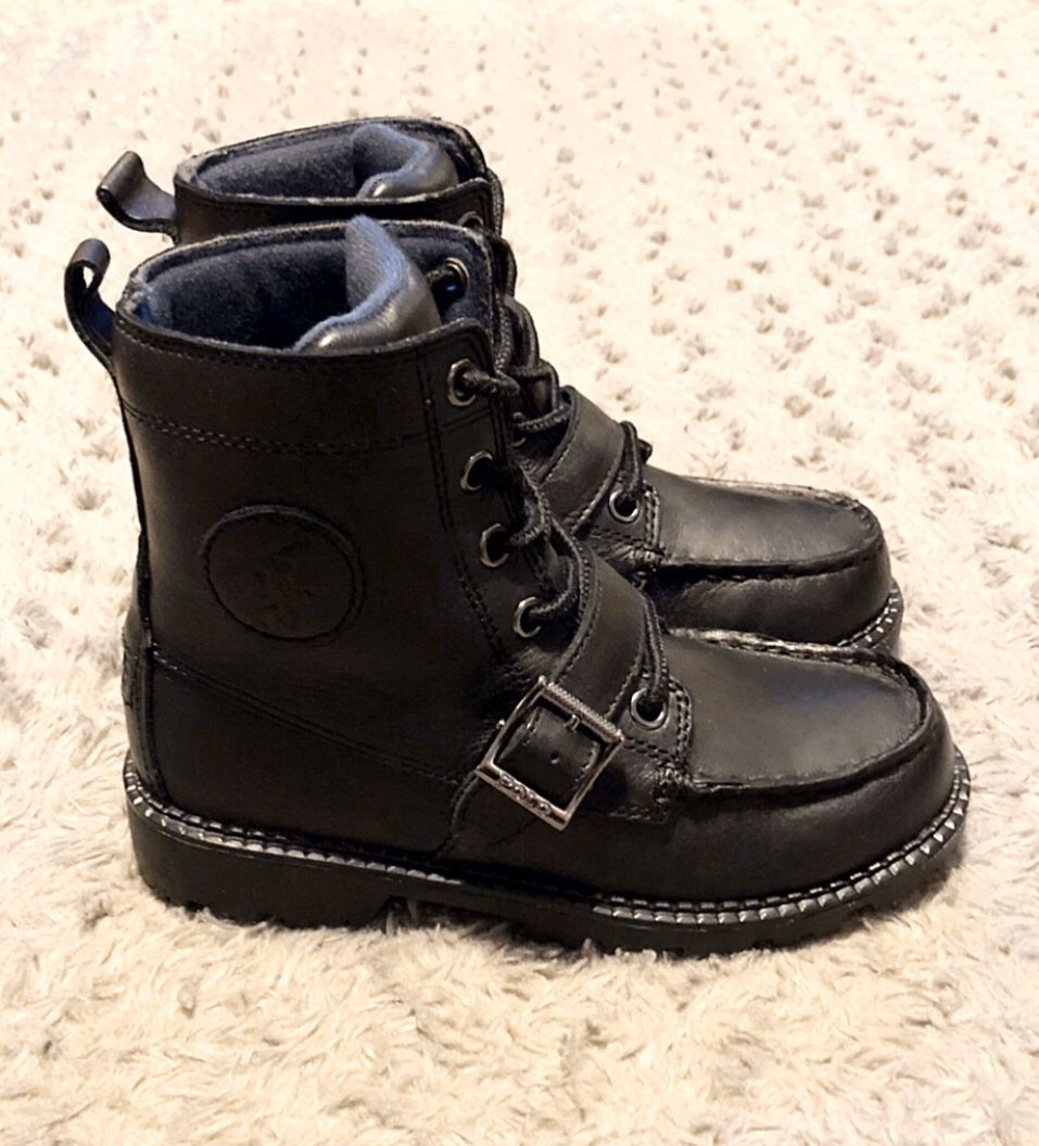 Boys Polo Ranger Hi boots paid $89 size 5 Excellent condition! Black leather no signs of wear.
