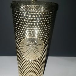 Starbucks Venti 24 oz Metallic Gold Studded Tumbler