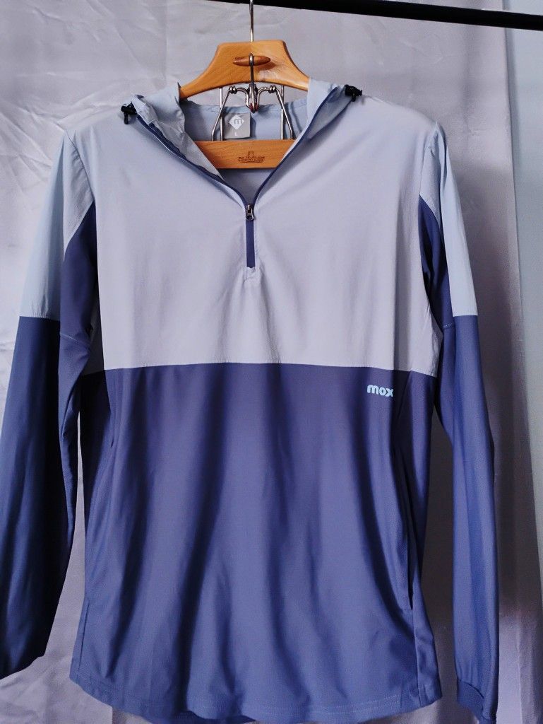 Moxie Hooded Windbreaker Pullover Men’s L Blue Colorblock Quarter Zip