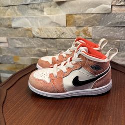 Toddler Sz 8 Jordan 1 Mid SE TD 'Orange Suede' High Top Lace Up Shoe Sneaker EUC