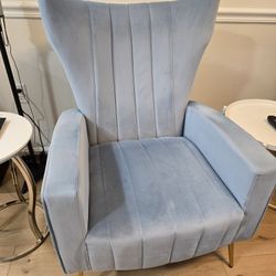 Light Blue Velvet Accent Chairs – (Stripe Back, 2-Piece Set)