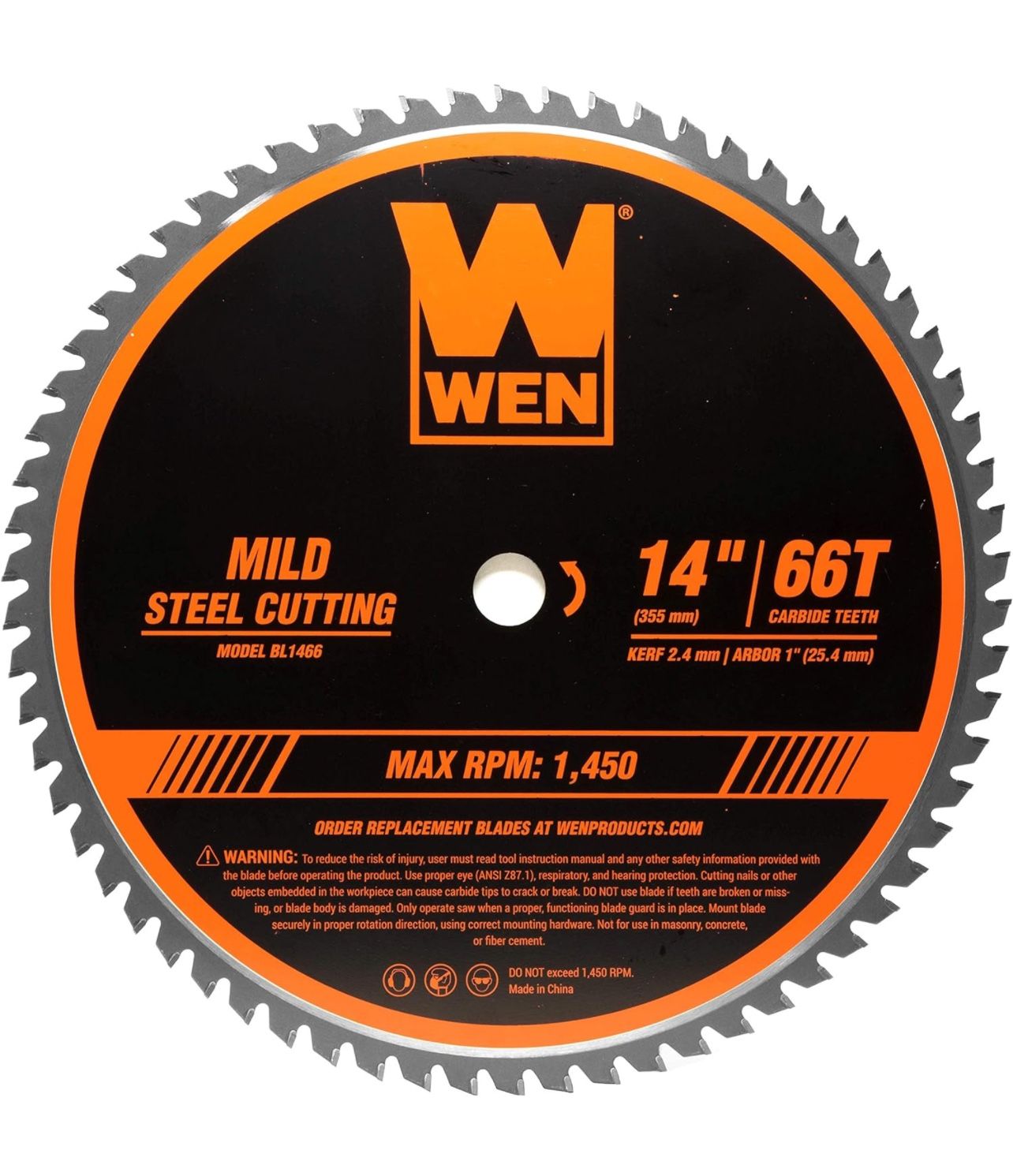 WEN BL1466 14-Inch 66-Tooth Carbide-Tipped Professional Metal Saw Blade for Mild Steel Cutting