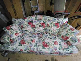 Floral Upholstered Sofa with Throw Pillows