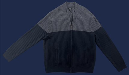 Alfani XL 100% Cotton Ribbed Full-Zip Gray Navy Sweater