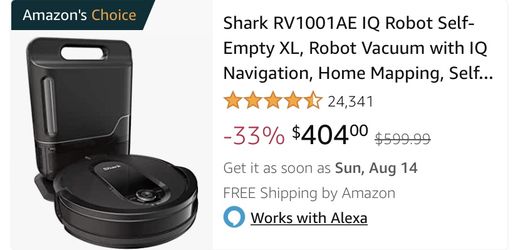 Shark RV1001AE IQ Robot Self-Empty XL, Robot Vacuum with IQ Navigation, Home Mapping, Self-Cleaning Brushroll, Wi-Fi Connected, Works with Alexa, Blac