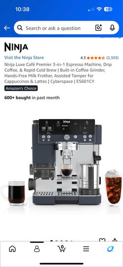 Ninja Luxe Café Premier 3-in-1 Espresso Machine, Drip Coffee, & Rapid Cold Brew | Built-in Coffee Grinder, Hands-Free Milk Frother, Assisted Tamper fo