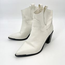 Steve Madden White Zora Leather Western Ankle Boots Women's Size 8