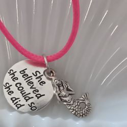 She Believed She Could So She Did Saying Plus A Mermaid On A Pink Chain