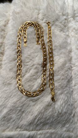18” Gold And Pearl Braided Necklace Set With 7” Matching Bracelet,By Avon 