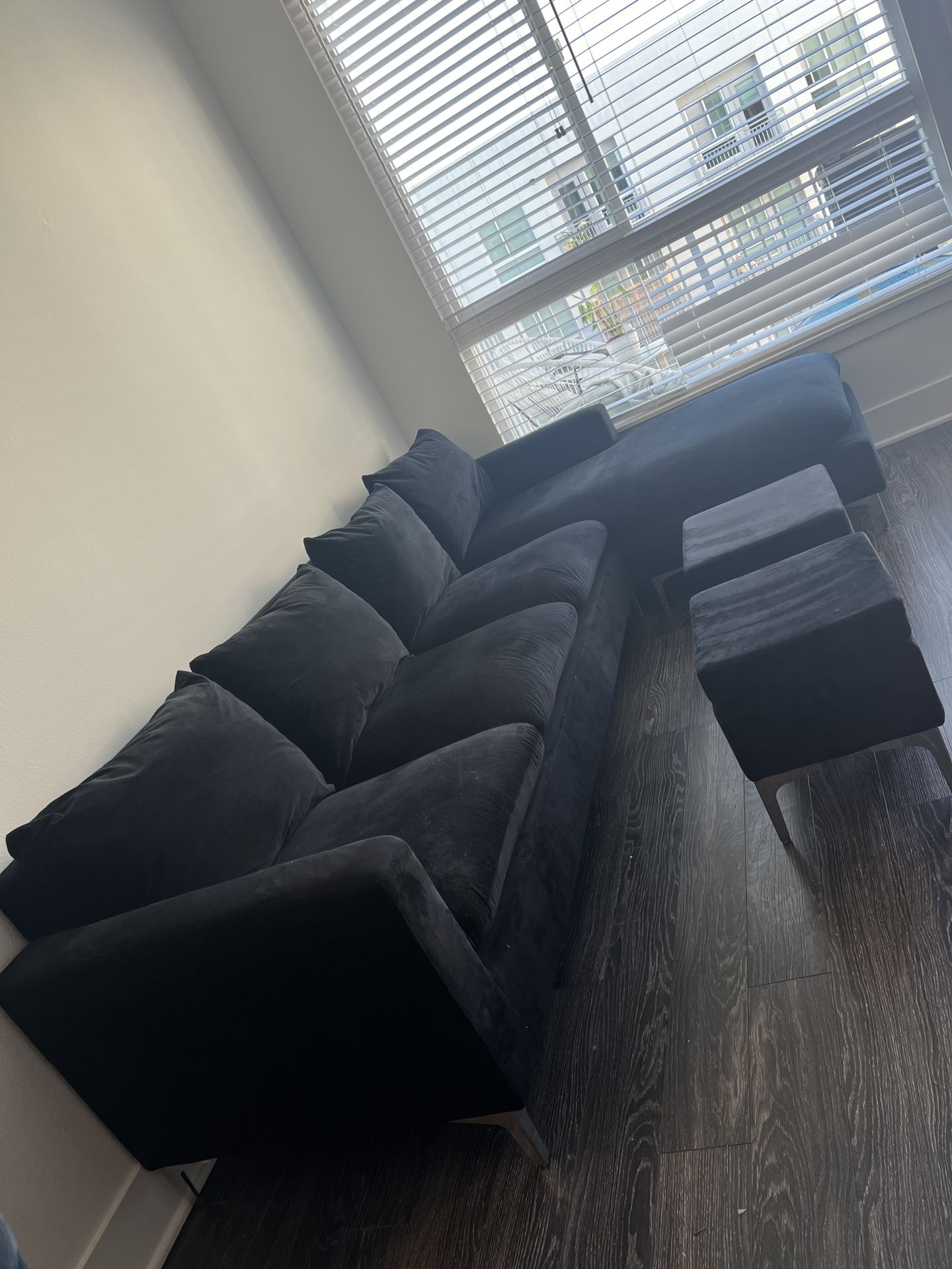 Black Velvet Couch Sectional Sofa Set