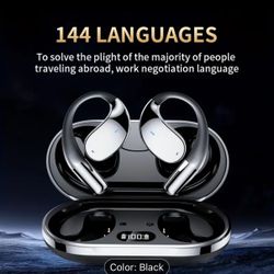 Menzluio Ai Translation Headset - Wireless, Bone Conducting, Real-time Translation in 144 Languages | 6 Mics Noise Cancellation, Touch Control, Deep B