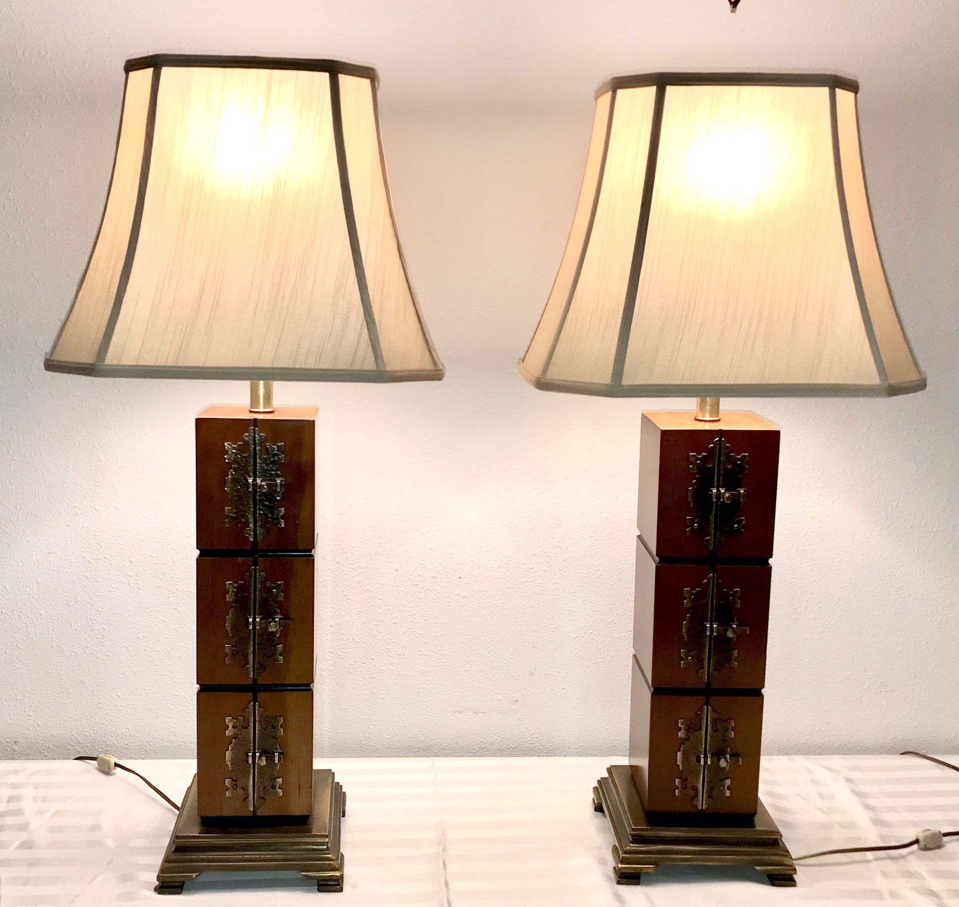 Vintage Brass And Wood Table Lamps