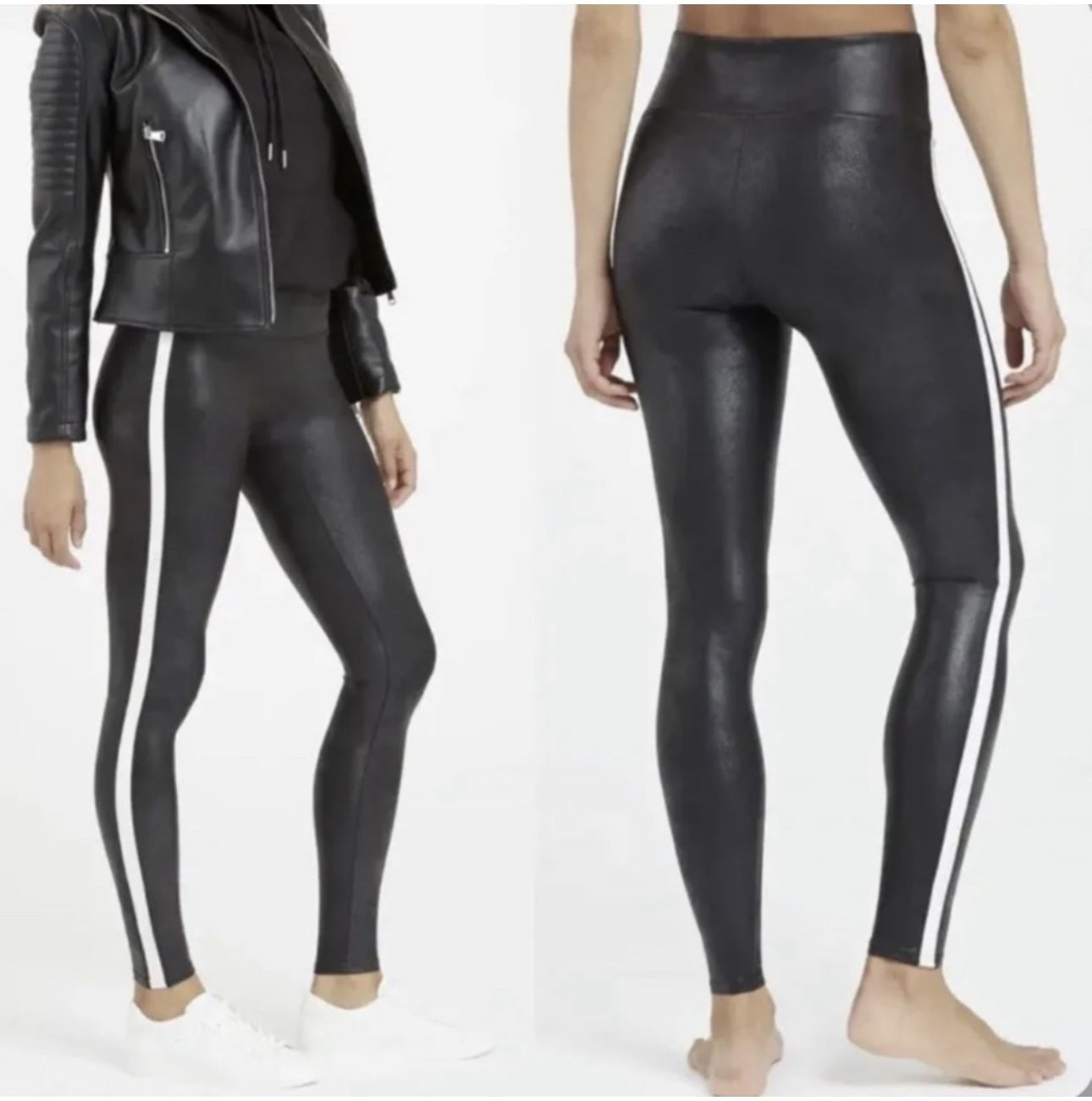 SPANX Faux Leather Stripe Leggings (XS)