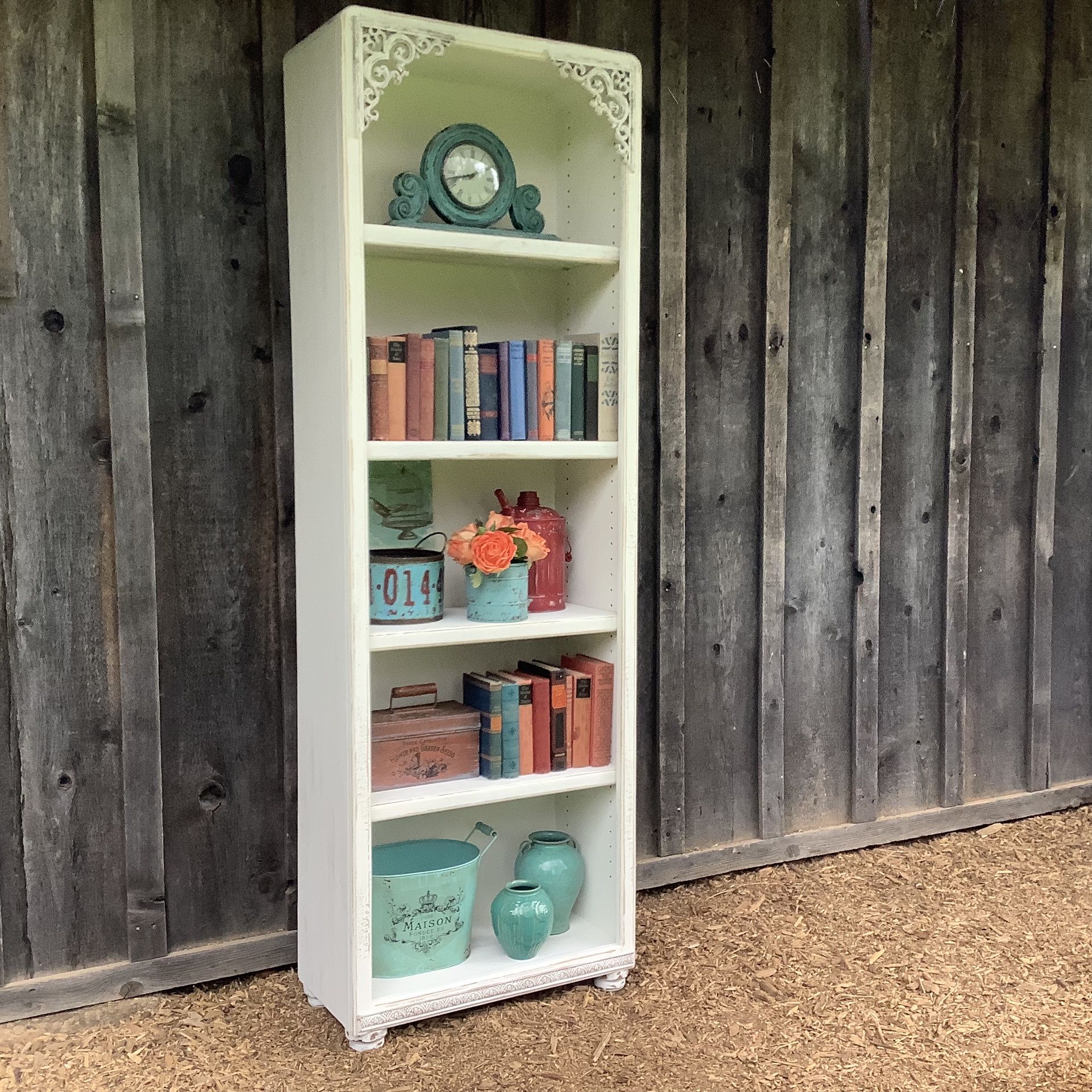 Farmhouse Vintage Style Bookcase - Shelf with 4 Adjustable Shelves