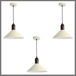 EFINEHOME Modern Cone Pendant Lights Kitchen Island- Adjustable Hanging Lamp With Metal Shade & White Inner Finish (Beige 3 Pack)