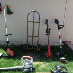 Various Yard Tools Trimmers Blower Tree Cutter Dolly