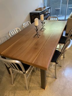 Cherry wood top and dark steel base Custom Dining Table