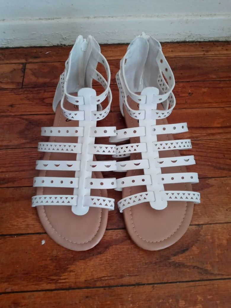 White Leather Sandals Size 3