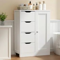 White Bathroom Floor Storage Cabinet -WH- X -0 - S  HN